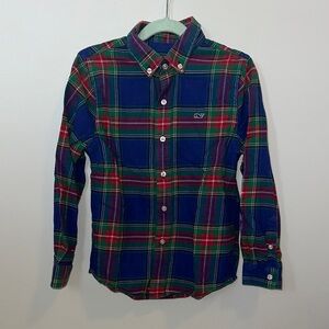 Vineyard Vines Kids Blue and Red Plaid Whale Shirt.  Boy size 7